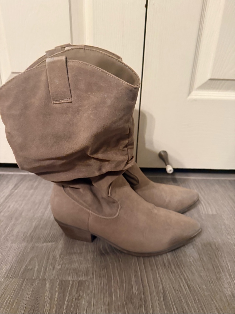 Target Taupe Slouch Suede Mid-Heel Boots